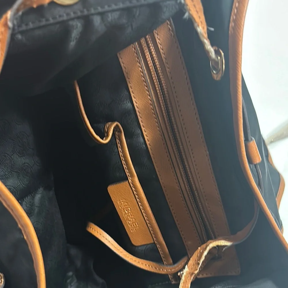 Michael Kors Black and Tan Backpack with Leather Accents